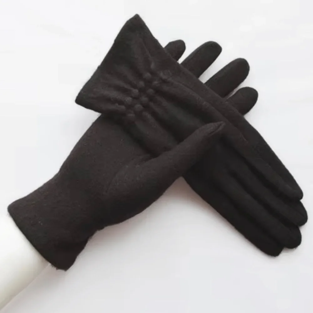 Luxury Cashmere Merino Wool Gloves Classic Black Driving Winter Warm Cozy Mitten